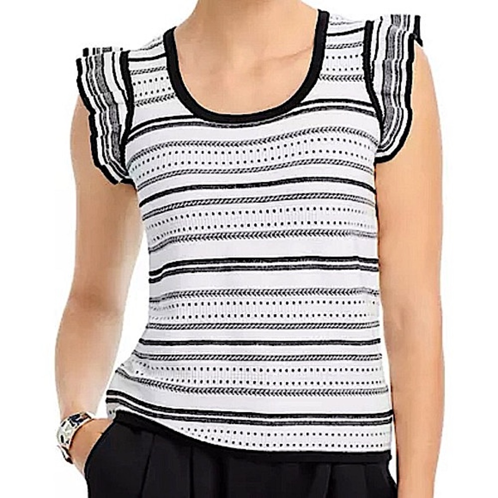 T Tahari Scoop Neck Flutter Sleeve Sweater